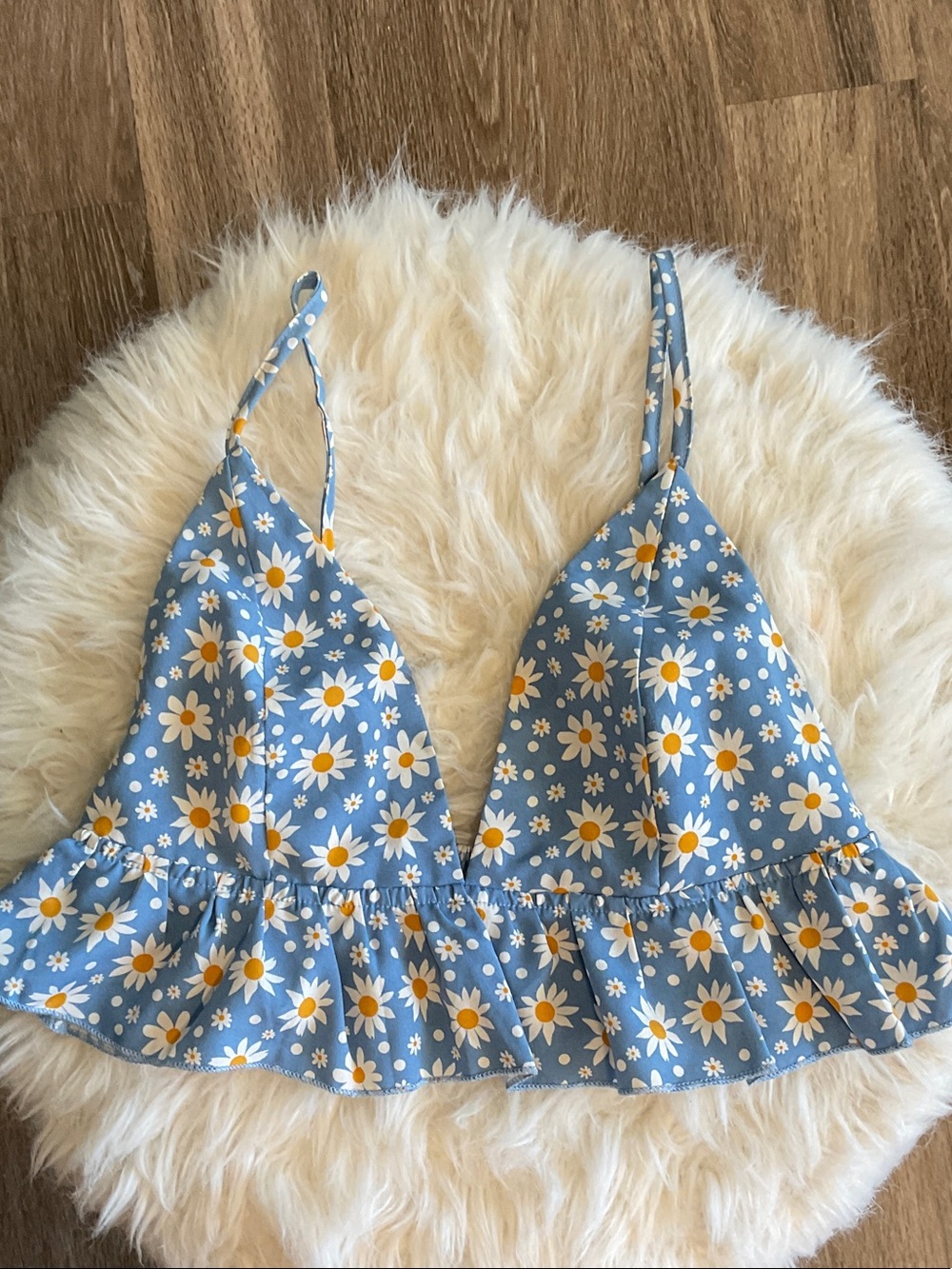 SHEIN Blue Daisy Ruffle Spaghetti Strap Crop Camisole